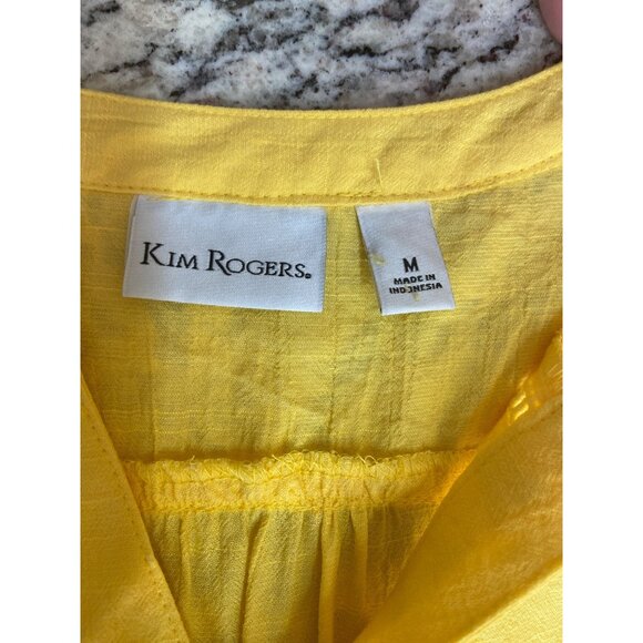 Kim Rogers Womens Blouse Medium Yellow Button-Down Bell Sleeves Lace Trim Retro - Picture 3 of 10